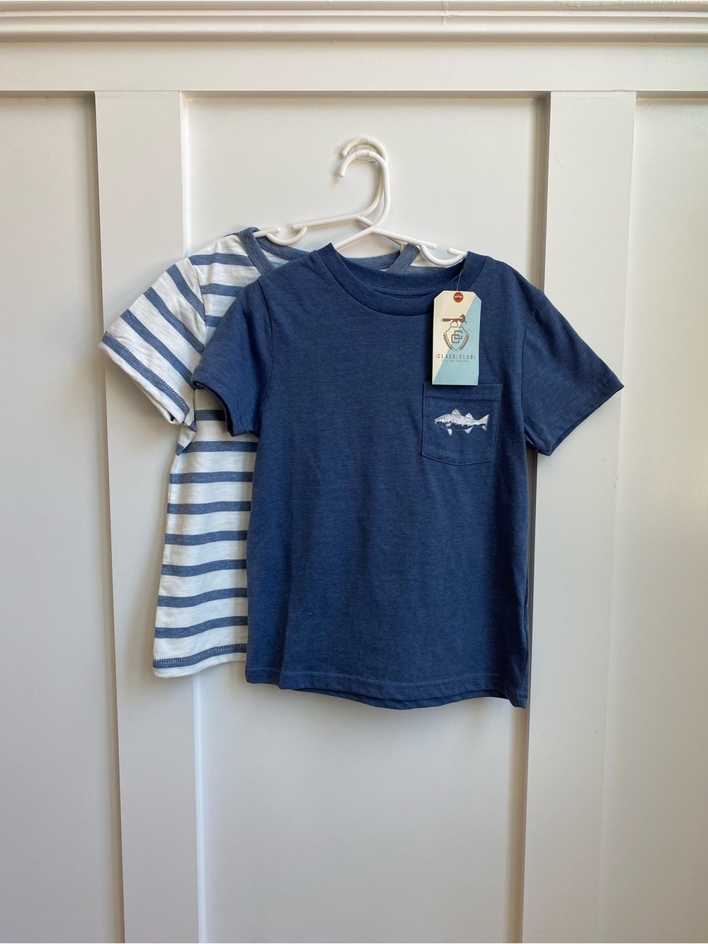 Class Club Navy Blue Fish Pocket Tee with Blue and White Striped Tee Boys Size 8